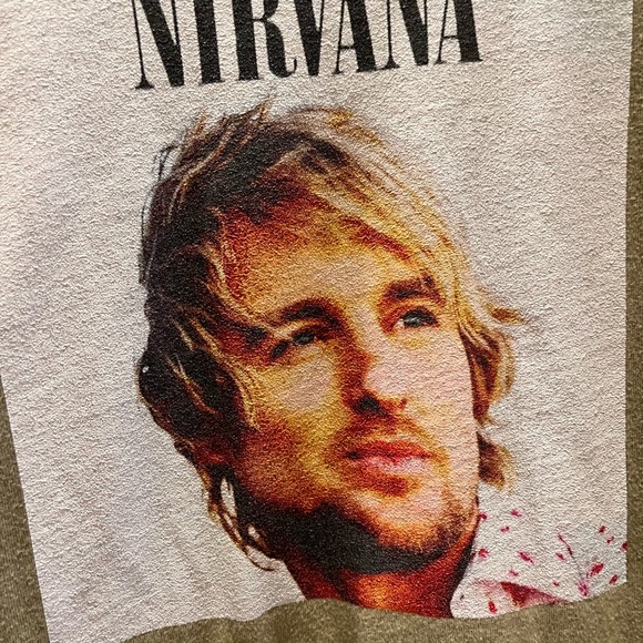 Funny t-shirt that says Nirvana but photo of Owen Wilson size S color moss green - Picture 4 of 4